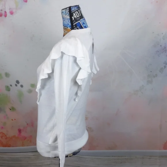 Michael Kors white ruffled sweater Petite small - Picture 3 of 4